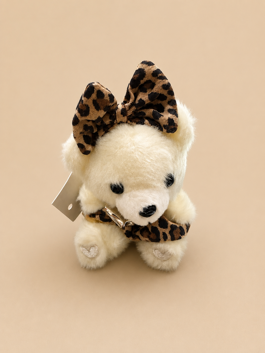white ted Cream Plush Teddy Bear Bag Charm & Keychain - Image 1
