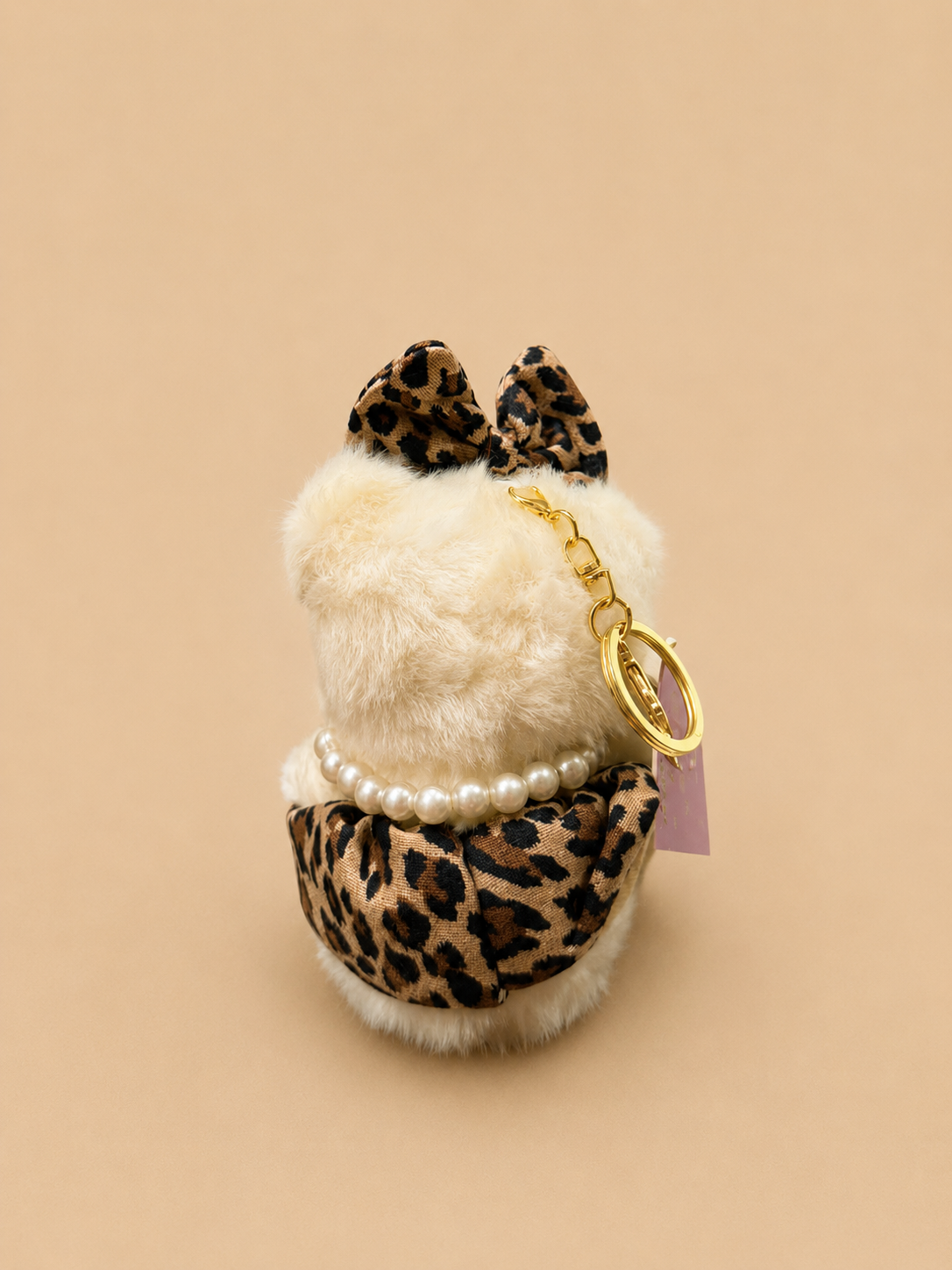 Cream Plush Teddy Bear Bag Charm & Keychain - Image 2